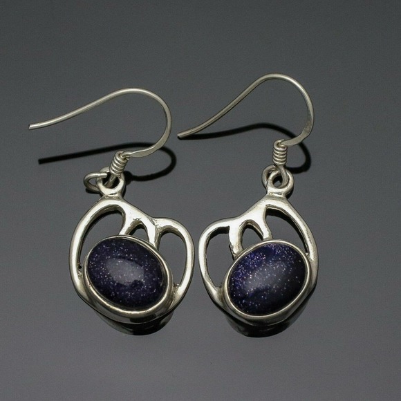 Vintage Silver and Blue Boho Earrings - Picture 2 of 5
